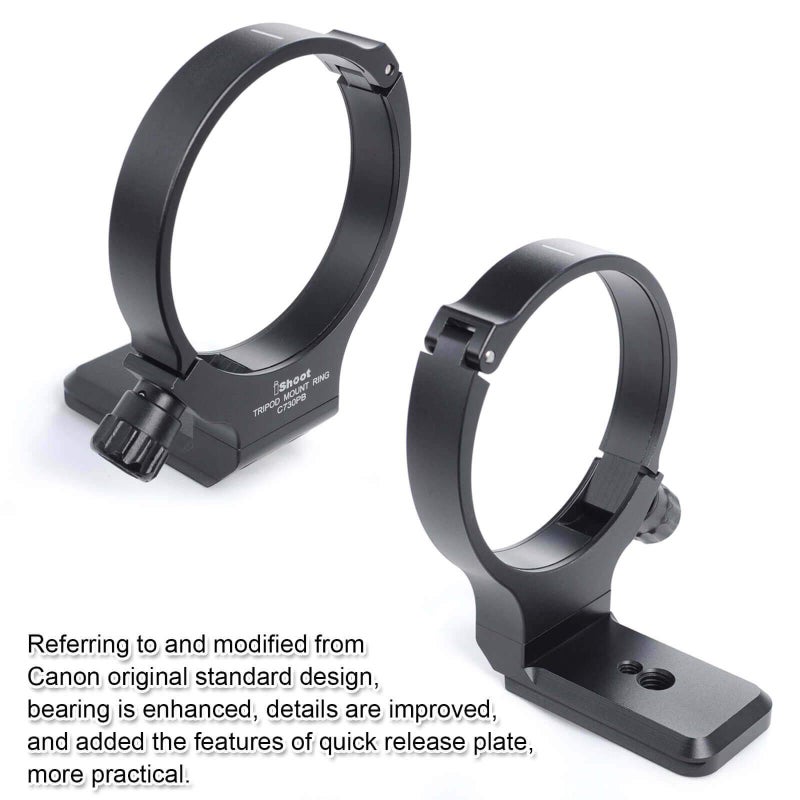 iShoot Tripod Mount Ring for Canon EF 28-300mm f/3.5-5.6L is USM, Lens Collar Support for Canon EF 70-300mm f/4-5.6L is USM CNC, CNC Machined, Aviation Aluminum, Bottom is Camera Quick Release Plate - Image 3